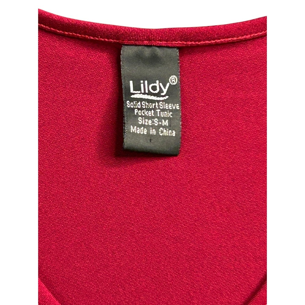 Lildy Top Womens Size S-M Burgundy Cuffed S/S Comfort Stretch Pocket Shirt Tunic - Picture 4 of 8
